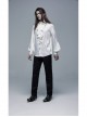 High Collar Front Chest Flounce Retro Metal Button Lantern Sleeve White Gothic Jacquard Shirt