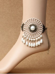 Fashion Retro Baroque Handmade White Lace Pearl Lolita All-match Anklet