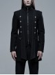 Stand-Up Collar Front Metal Button Waist Button Loop Decoration Black Punk Woolen Jacket