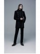 Stand-Up Collar Front Metal Button Waist Button Loop Decoration Black Punk Woolen Jacket