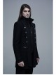 Stand-Up Collar Front Metal Button Waist Button Loop Decoration Black Punk Woolen Jacket
