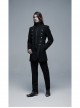 Stand-Up Collar Front Metal Button Waist Button Loop Decoration Black Punk Woolen Jacket