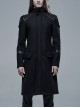 Stand-Up Collar Shoulder Leather Strap Decoration Black Punk Woolen Jacket