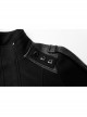 Stand-Up Collar Shoulder Leather Strap Decoration Black Punk Woolen Jacket