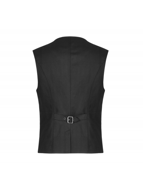 Front Retro Metal Button Embroidery Ribbon Decoration Black Gothic Vest