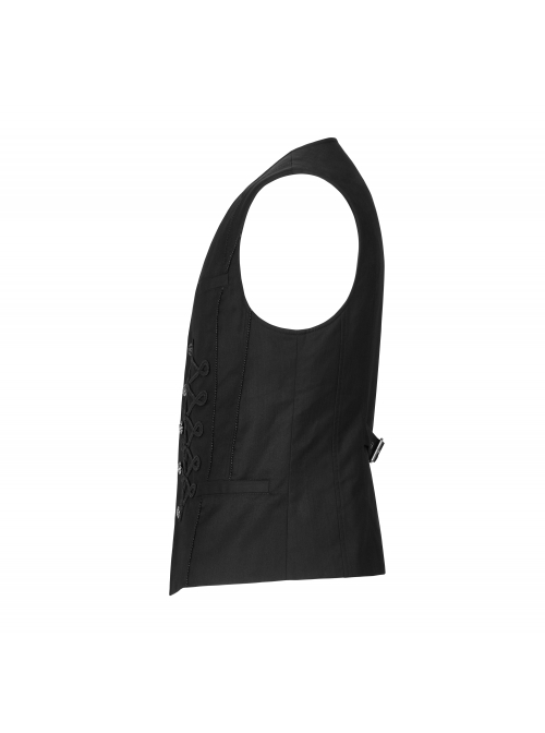 Front Retro Metal Button Embroidery Ribbon Decoration Black Gothic Vest