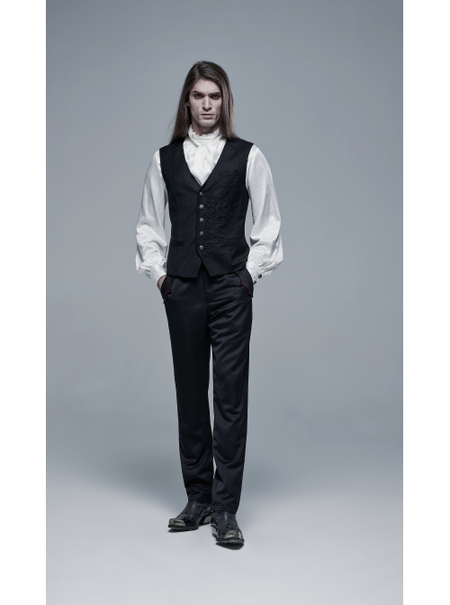 Front Retro Metal Button Embroidery Ribbon Decoration Black Gothic Vest