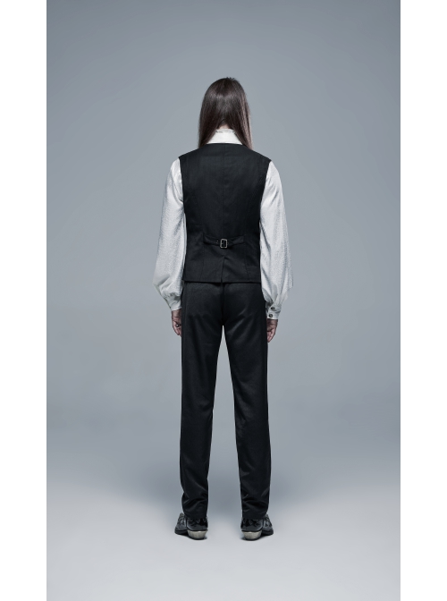 Front Retro Metal Button Embroidery Ribbon Decoration Black Gothic Vest