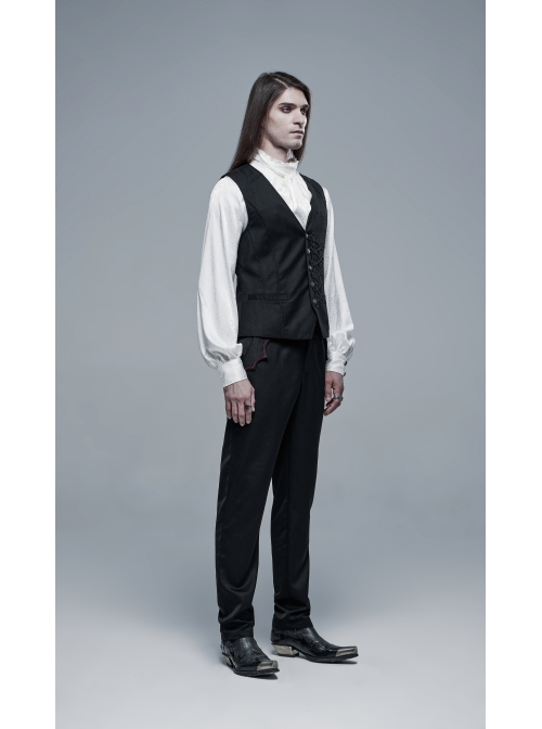 Front Retro Metal Button Embroidery Ribbon Decoration Black Gothic Vest