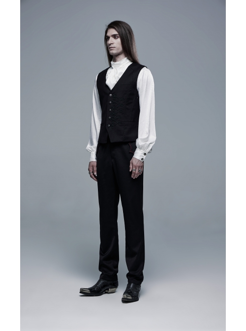 Front Retro Metal Button Embroidery Ribbon Decoration Black Gothic Vest