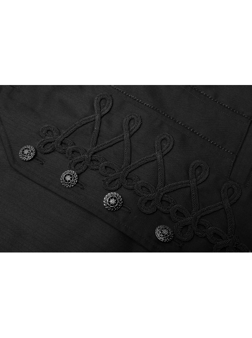 Front Retro Metal Button Embroidery Ribbon Decoration Black Gothic Vest