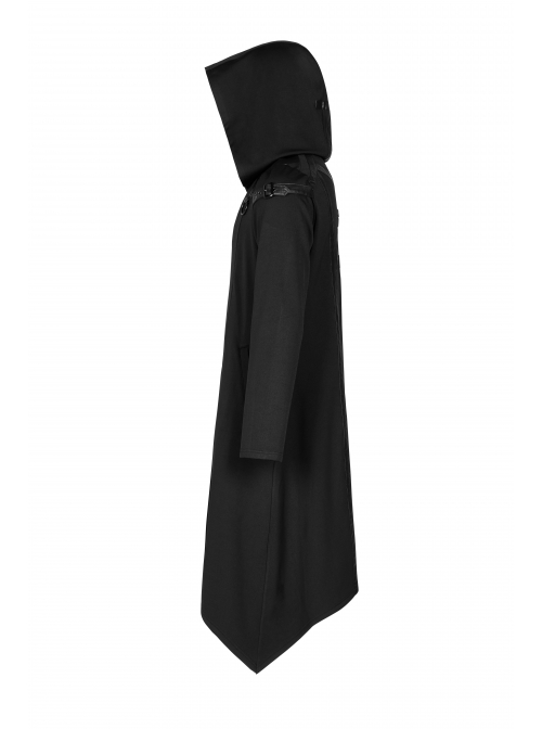 Back Metal Ring Imitation Leather Strap Decoration Black Punk Knit Velvet Jacket
