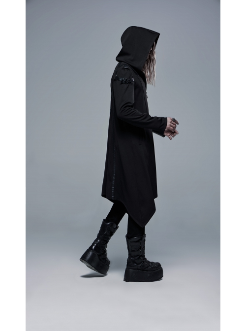 Back Metal Ring Imitation Leather Strap Decoration Black Punk Knit Velvet Jacket