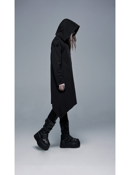 Back Metal Ring Imitation Leather Strap Decoration Black Punk Knit Velvet Jacket