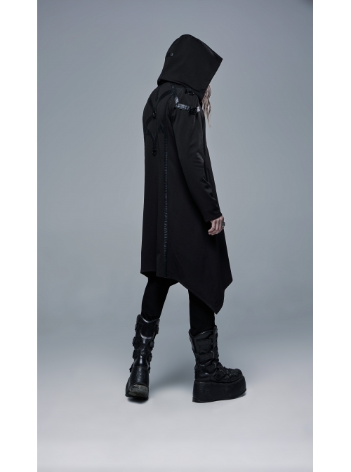 Back Metal Ring Imitation Leather Strap Decoration Black Punk Knit Velvet Jacket