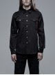 Ribbon Decoration Front Metal Skull Button Black Punk Spliced Shirt