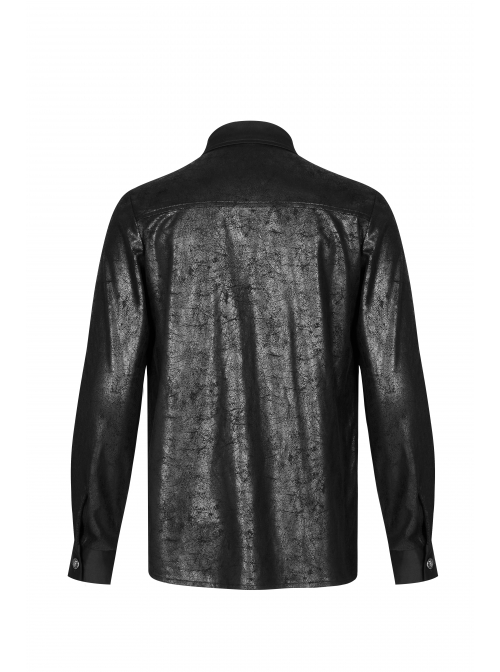 Ribbon Decoration Front Metal Skull Button Black Punk Spliced Shirt