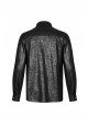 Ribbon Decoration Front Metal Skull Button Black Punk Spliced Shirt