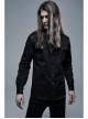 Ribbon Decoration Front Metal Skull Button Black Punk Spliced Shirt