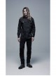 Ribbon Decoration Front Metal Skull Button Black Punk Spliced Shirt