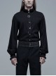 Frill High Collar Front Retro Metal Button Lantern Sleeve Black Gothic Shirt
