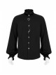 Frill High Collar Front Retro Metal Button Lantern Sleeve Black Gothic Shirt