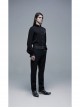 Frill High Collar Front Retro Metal Button Lantern Sleeve Black Gothic Shirt