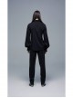 Frill High Collar Front Retro Metal Button Lantern Sleeve Black Gothic Shirt