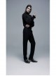 Frill High Collar Front Retro Metal Button Lantern Sleeve Black Gothic Shirt
