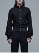 Wine Red Frill High Collar Front Retro Metal Button Lantern Sleeve Black Gothic Shirt