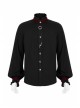 Wine Red Frill High Collar Front Retro Metal Button Lantern Sleeve Black Gothic Shirt