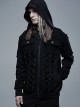 Front Lace-Up Decoration Long Sleeve Black Punk Knit Hoodie Coat