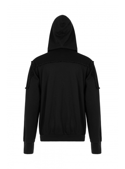 Front Lace-Up Decoration Long Sleeve Black Punk Knit Hoodie Coat