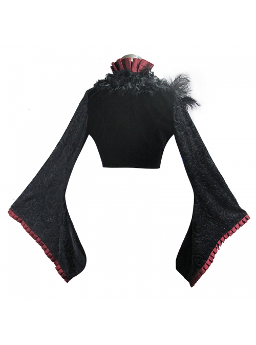 Black 3d Embossed Velvet Fabric Red Chameleon Fabric Kimono Cuffs Rose Flower Neckline Gothic Dress Jacket