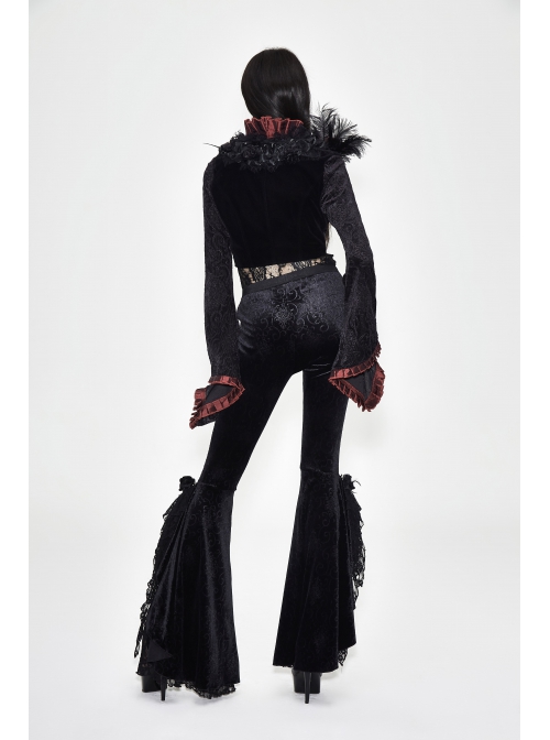 Black 3d Embossed Velvet Fabric Red Chameleon Fabric Kimono Cuffs Rose Flower Neckline Gothic Dress Jacket