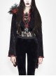 Black 3d Embossed Velvet Fabric Red Chameleon Fabric Kimono Cuffs Rose Flower Neckline Gothic Dress Jacket