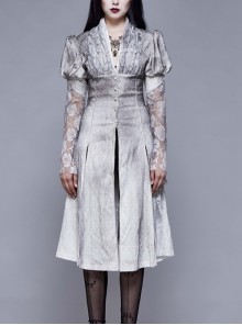 White Lace Fabric Inkjet Jacquard Pleated Pleated Craft Texture Foggy Gothic Long Coat