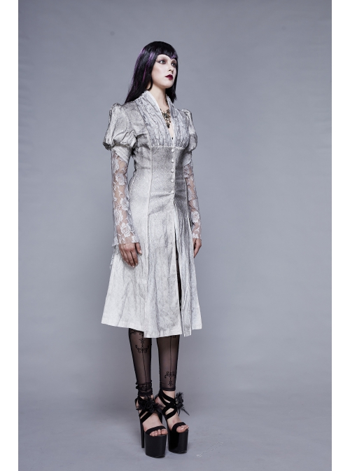 White Lace Fabric Inkjet Jacquard Pleated Pleated Craft Texture Foggy Gothic Long Coat