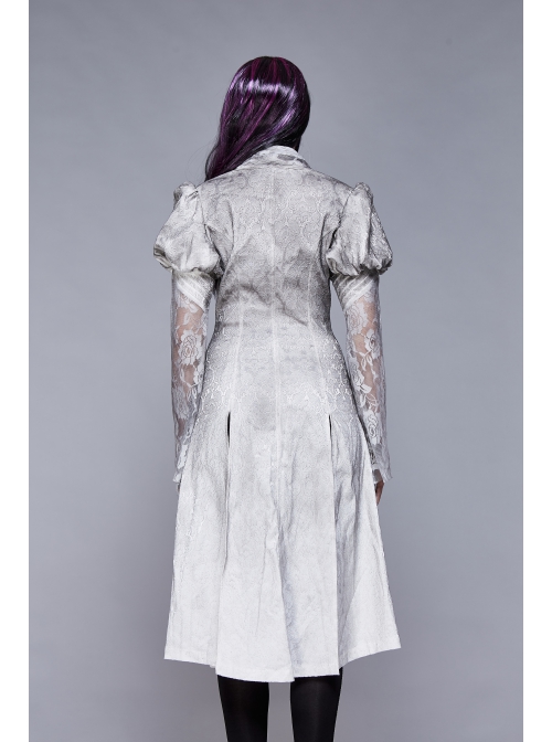 White Lace Fabric Inkjet Jacquard Pleated Pleated Craft Texture Foggy Gothic Long Coat