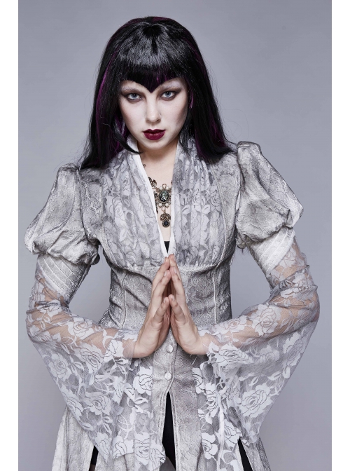 White Lace Fabric Inkjet Jacquard Pleated Pleated Craft Texture Foggy Gothic Long Coat