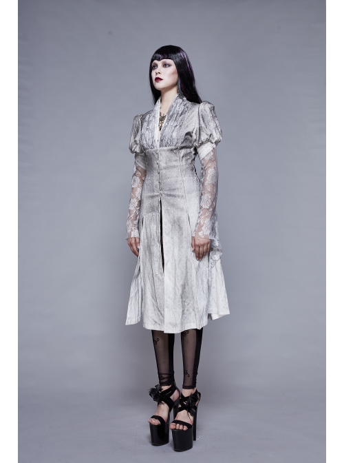 White Lace Fabric Inkjet Jacquard Pleated Pleated Craft Texture Foggy Gothic Long Coat