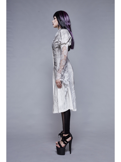 White Lace Fabric Inkjet Jacquard Pleated Pleated Craft Texture Foggy Gothic Long Coat