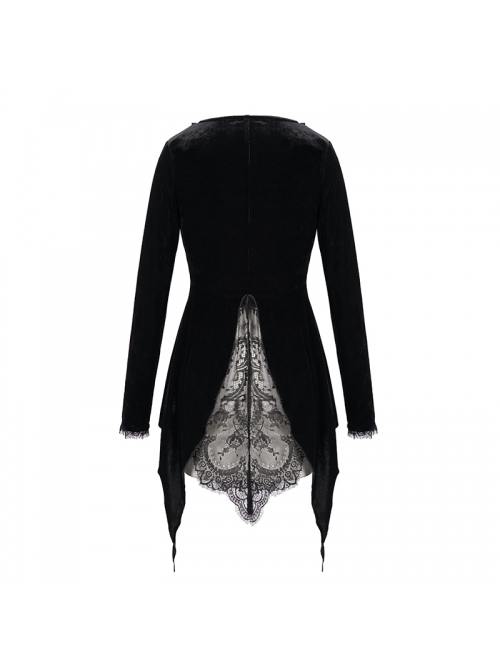 Black Velvet Fabric Positioning Floral Lace Knitted Fabric Dovetail Hem Gothic Dress Coat