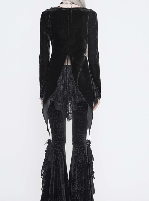 Black Velvet Fabric Positioning Floral Lace Knitted Fabric Dovetail Hem Gothic Dress Coat