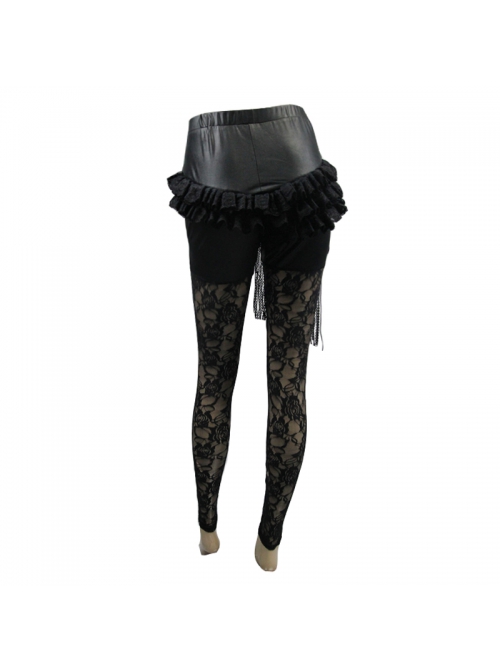 Black Knitted Base Cloth Rose Flower Net Material Asymmetric Lace Bunny Girl Hip Transparent Gothic Leggings
