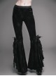Black Stretch-Embossed Velvet Fabric Lace Rosettes Detachable Brooch Gothic Flared Pants