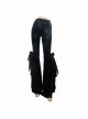 Black Stretch-Embossed Velvet Fabric Lace Rosettes Detachable Brooch Gothic Flared Pants