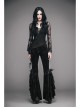 Black Stretch-Embossed Velvet Fabric Lace Rosettes Detachable Brooch Gothic Flared Pants