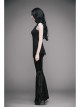Black Stretch-Embossed Velvet Fabric Lace Rosettes Detachable Brooch Gothic Flared Pants