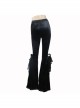 Black Stretch-Embossed Velvet Fabric Lace Rosettes Detachable Brooch Gothic Flared Pants